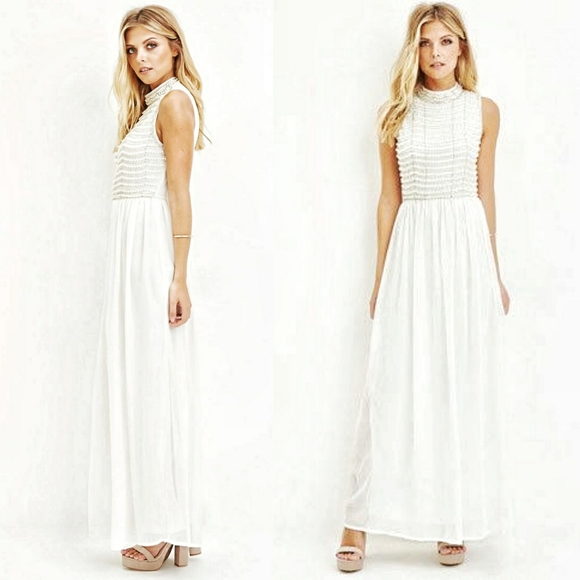 chiffon white maxi dress